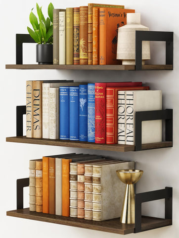 Harwaya floating shelves set3 17-inch long deep – ideal for displaying books and decorative items.