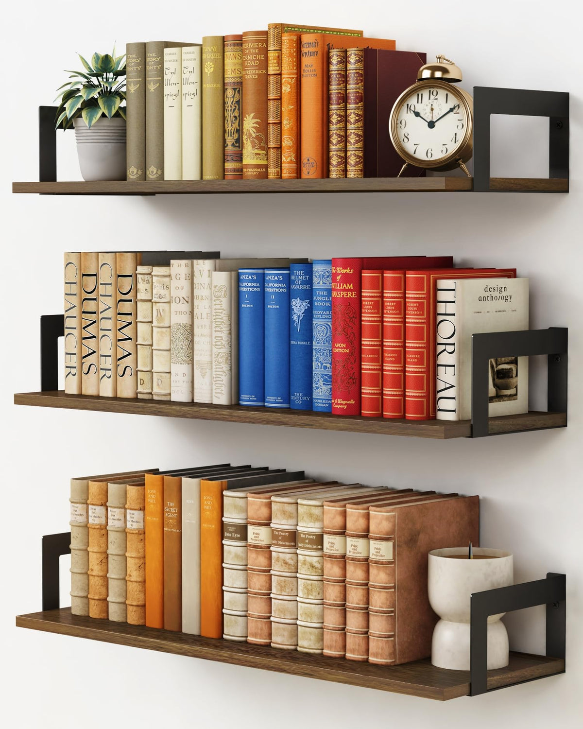 Harwaya floating shelves 24inch set displays books and decor on the wall.