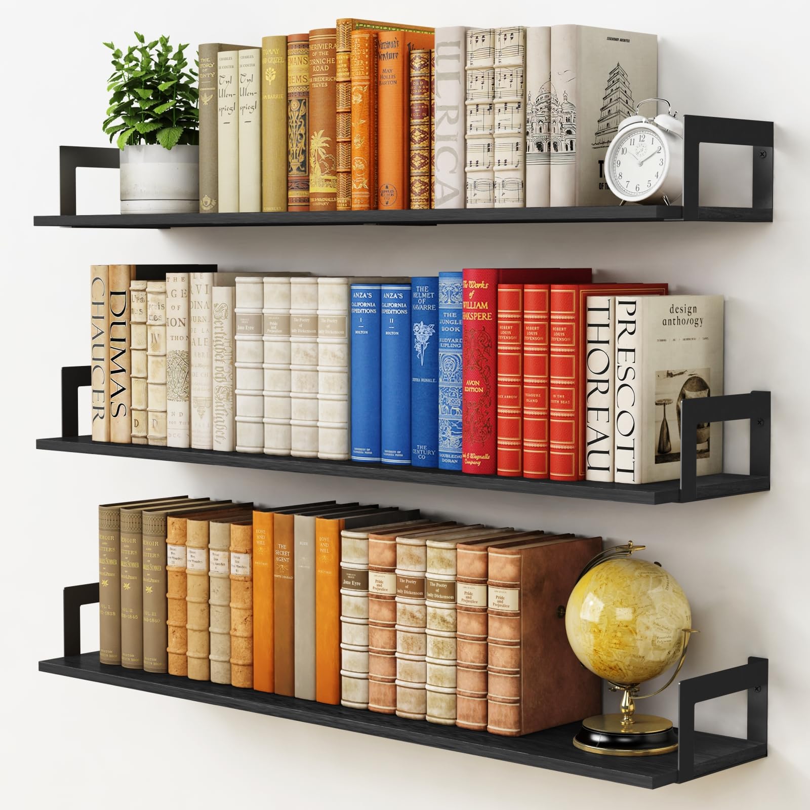 Harwaya large floating shelves set of three on a wall showing 36 inch length and 8 inch depth
