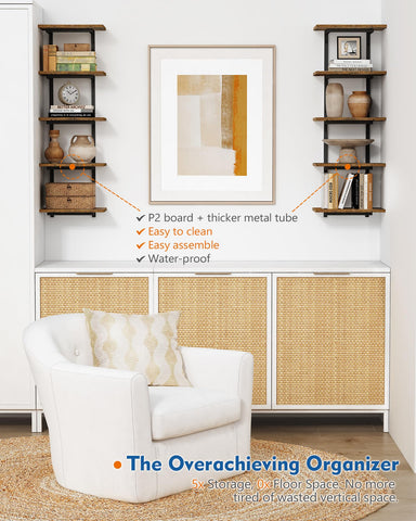 Harwaya MDF wood with metal frame shelves provide sturdy 25 lb capacity
