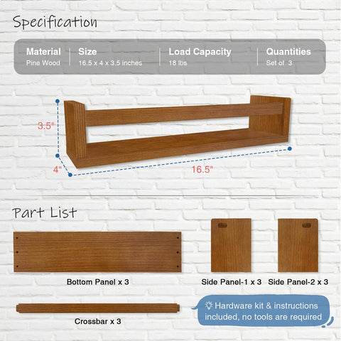 Harwaya solid pine floating shelves showcased in a kids room