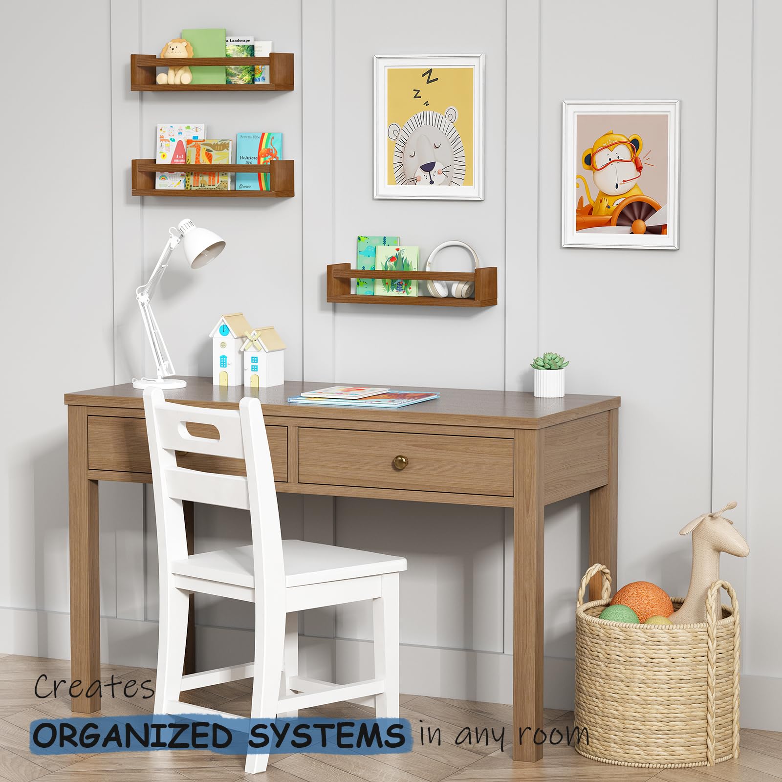 Harwaya three-pack nursery shelves with hanging rod for organized display