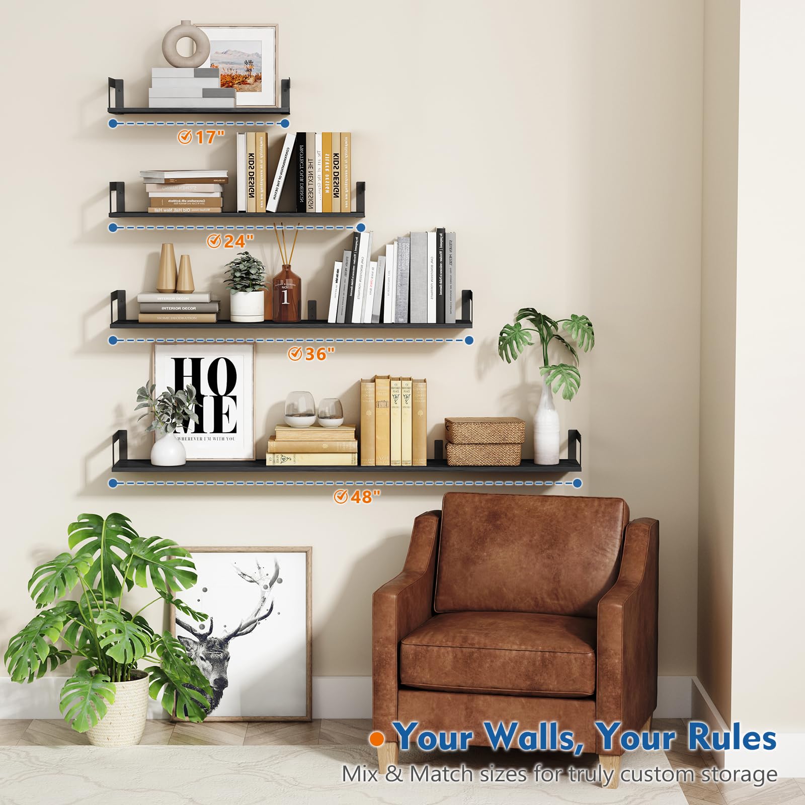 Harwaya wall shelves hold up to 30 lbs when securely mounted.