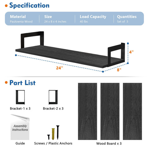 Harwaya wood floating shelves, side view, compact wall display.