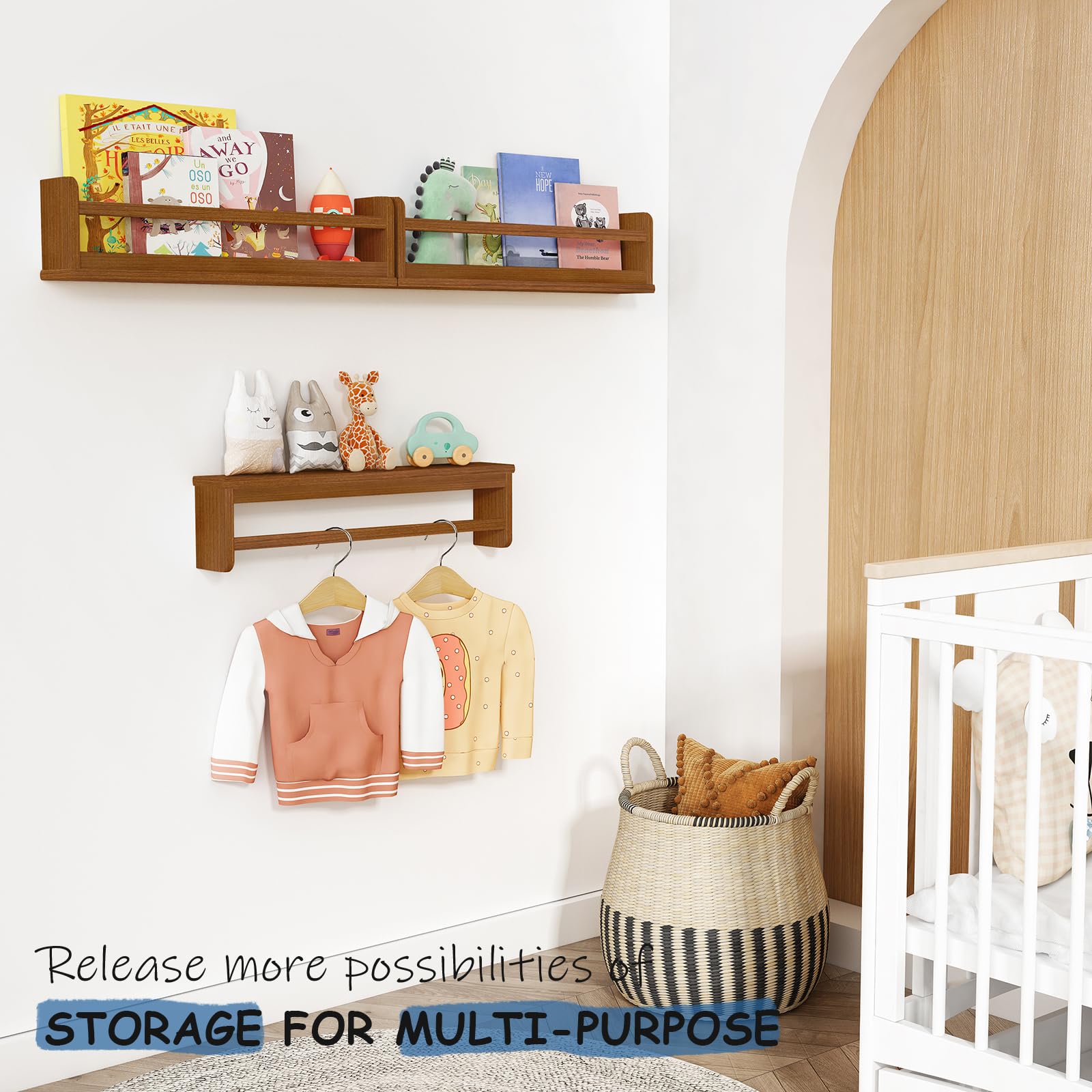 Harwaya wooden kids wall shelf used for toys and books organization