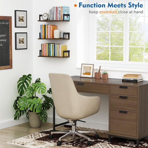 Harwaya wooden wall shelves dark brown finish – sturdy display for plants, books, and keepsakes.