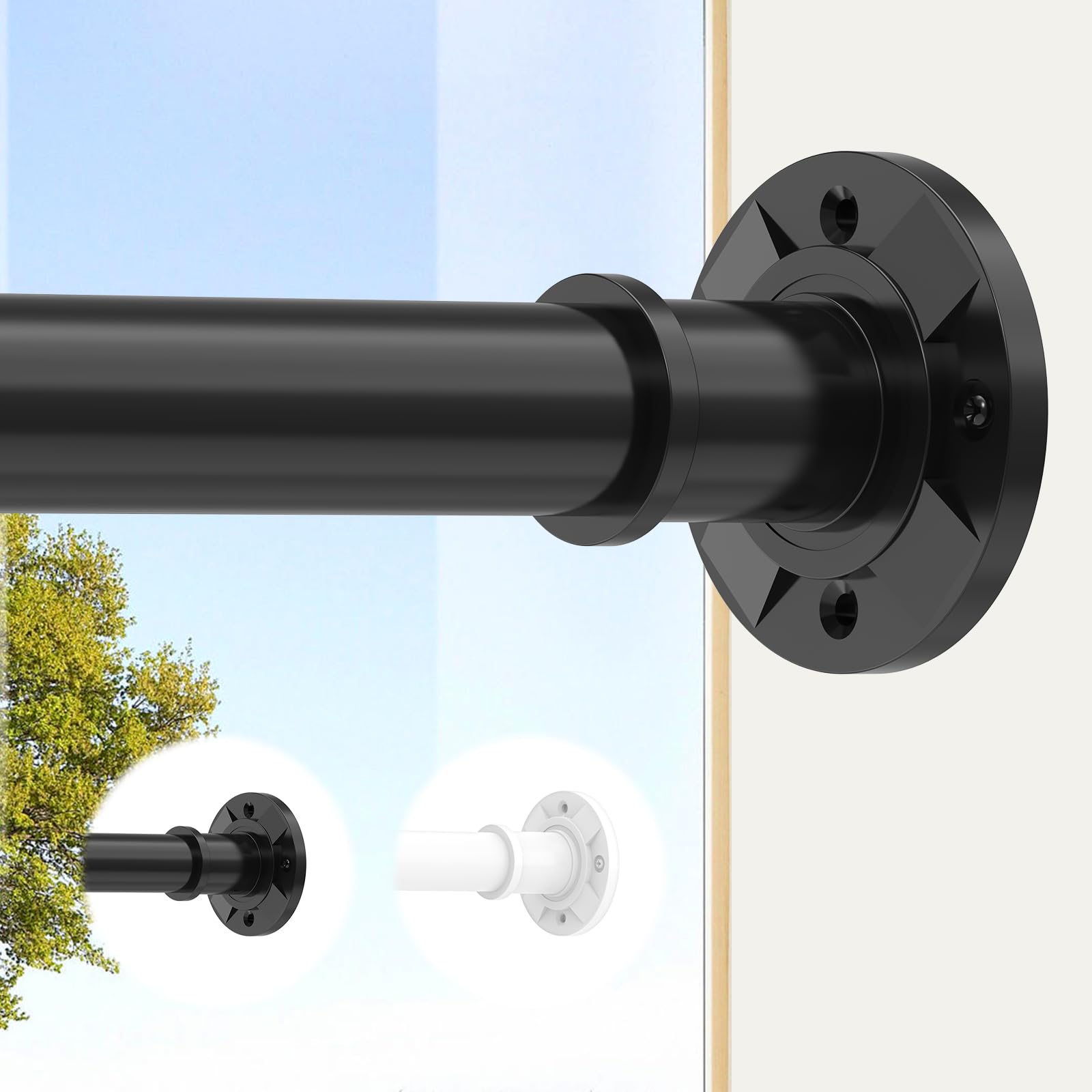 Haryaers black tension curtain rod 31-124in, adjustable, no-drill setup for quick room updates.