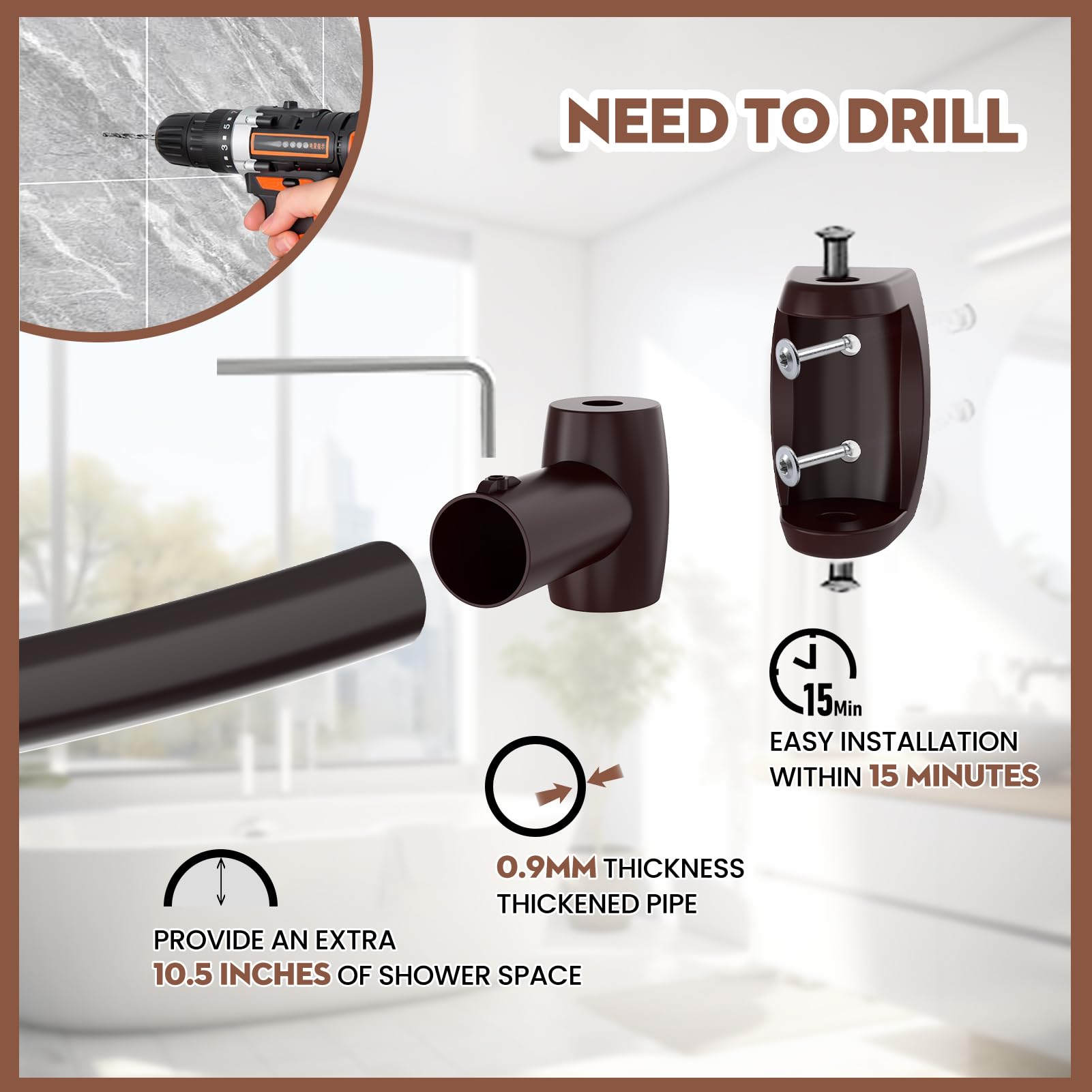 Package contents show rod, splicing pieces, brackets, and screws
