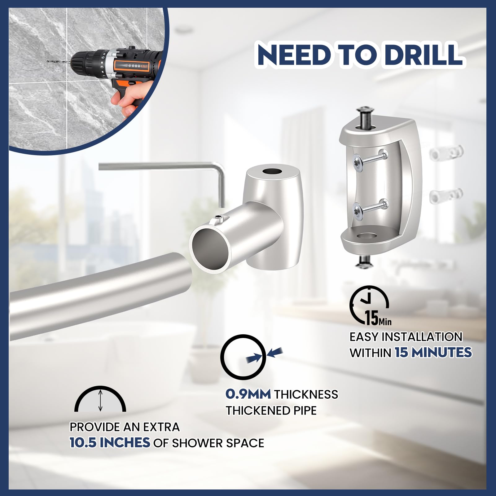Haryaers curved shower rod with four splicing rods adapts to spaces