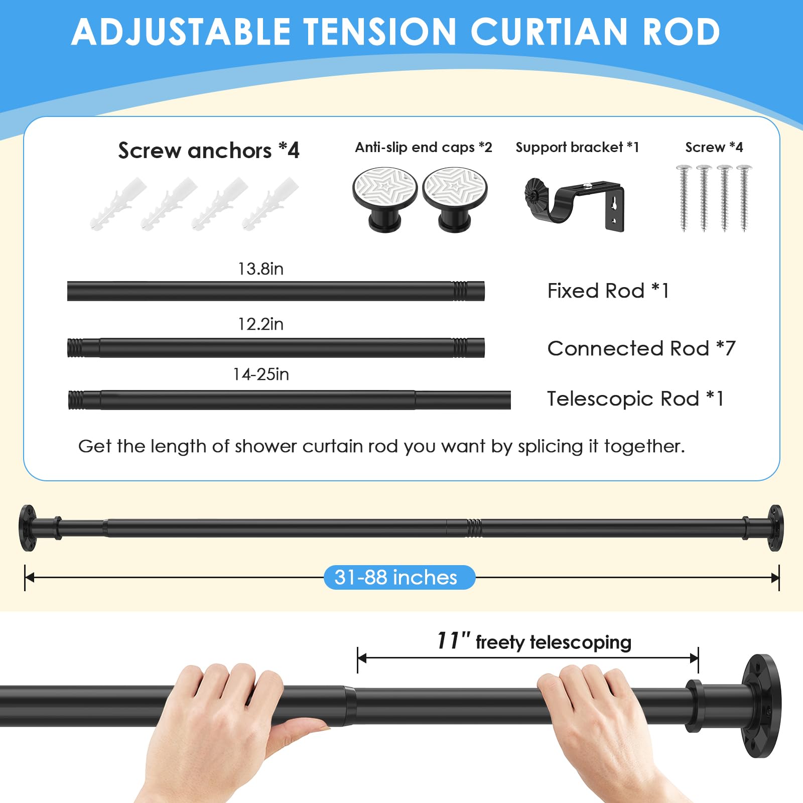 Haryaers multi-surface curtain rod works on tile, brick, wood, glass, and marble walls.
