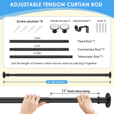 Haryaers multi-surface curtain rod works on tile, brick, wood, glass, and marble walls.