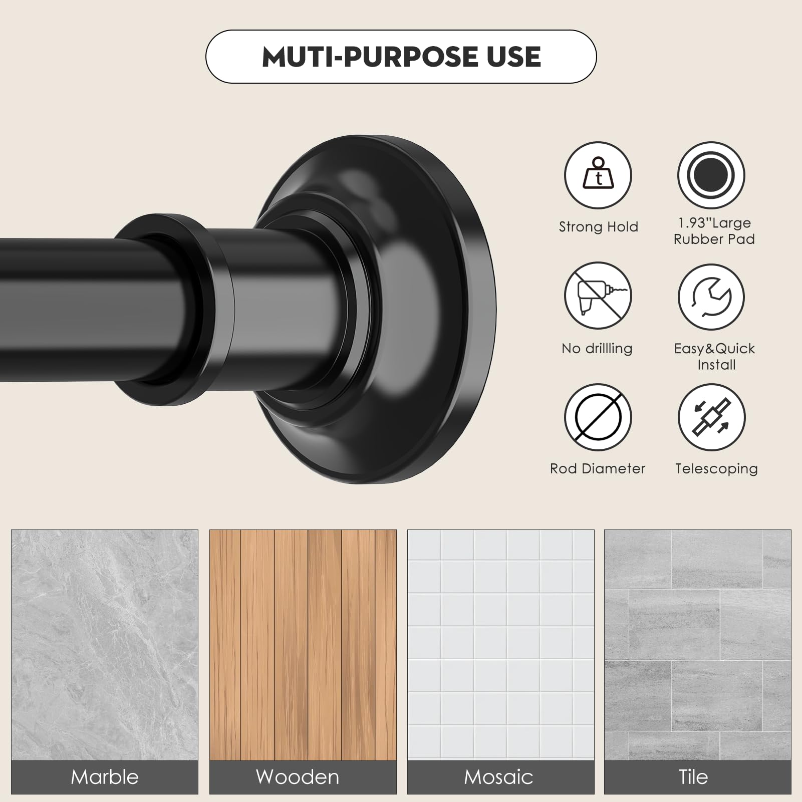Haryaers tension rod no-drill installation saves wall damage