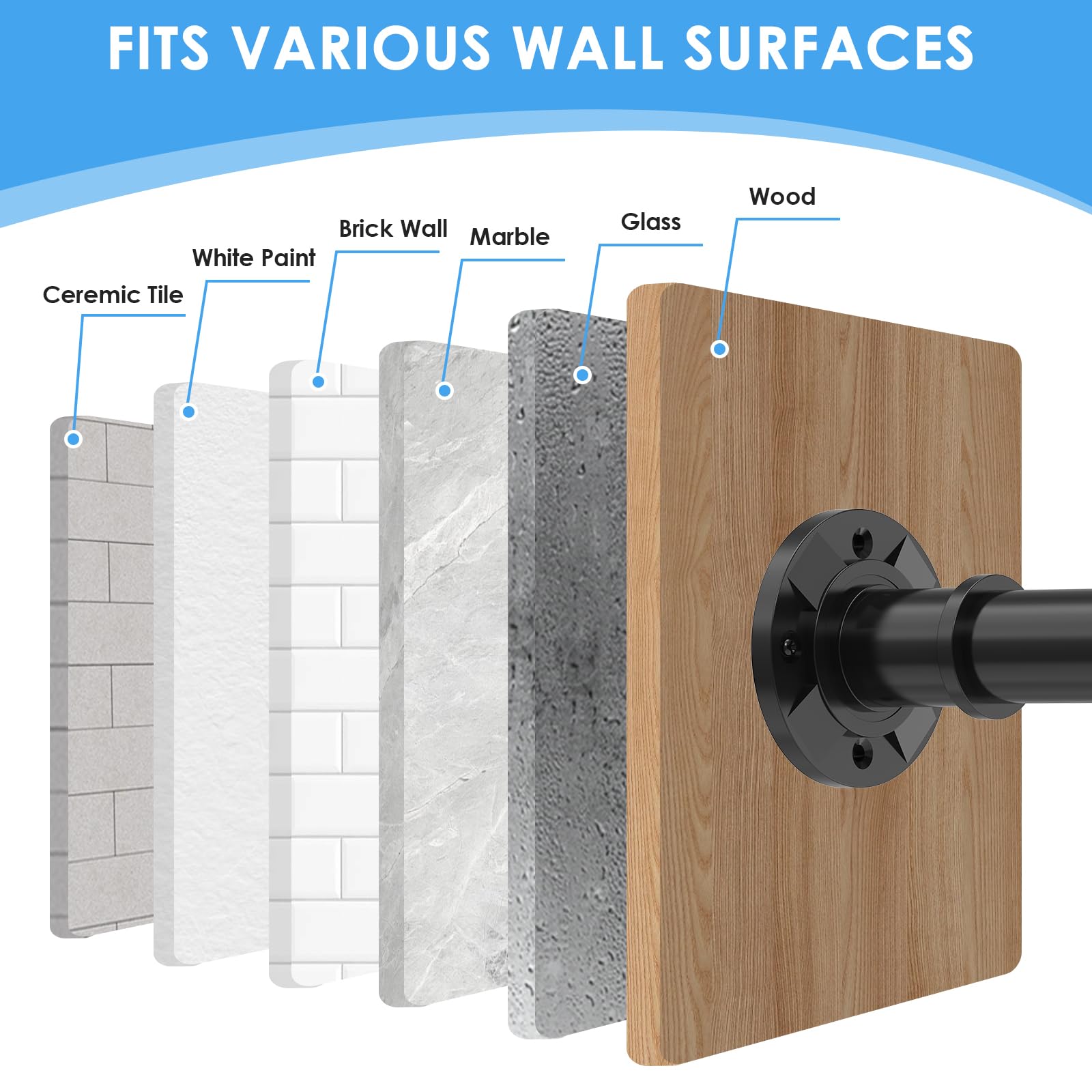 Haryaers easy two-install options, no-drill tension or drilled fixed setup for heavier curtains.
