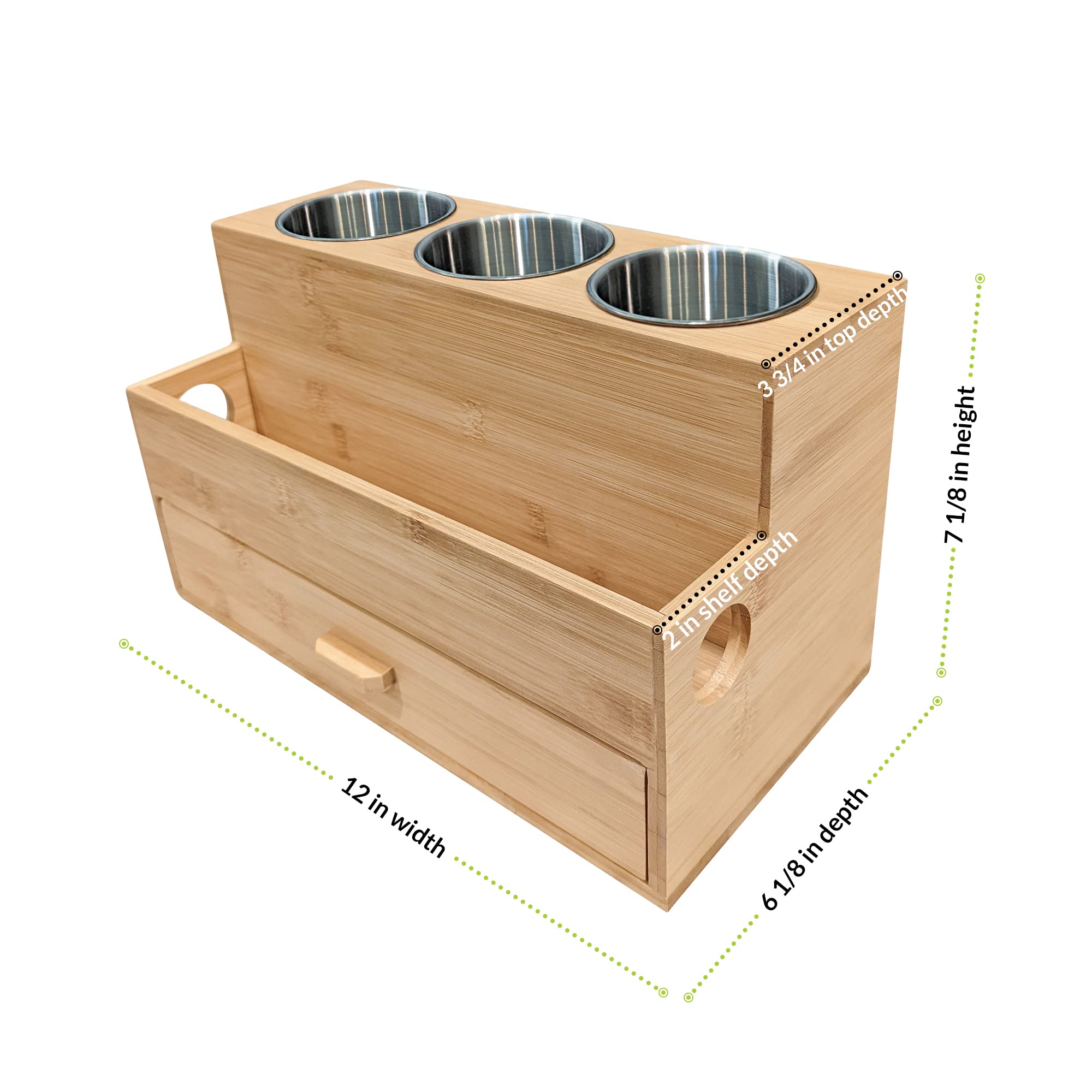 Harzen Brothers organizer filled with makeup and brushes for a streamlined vanity.