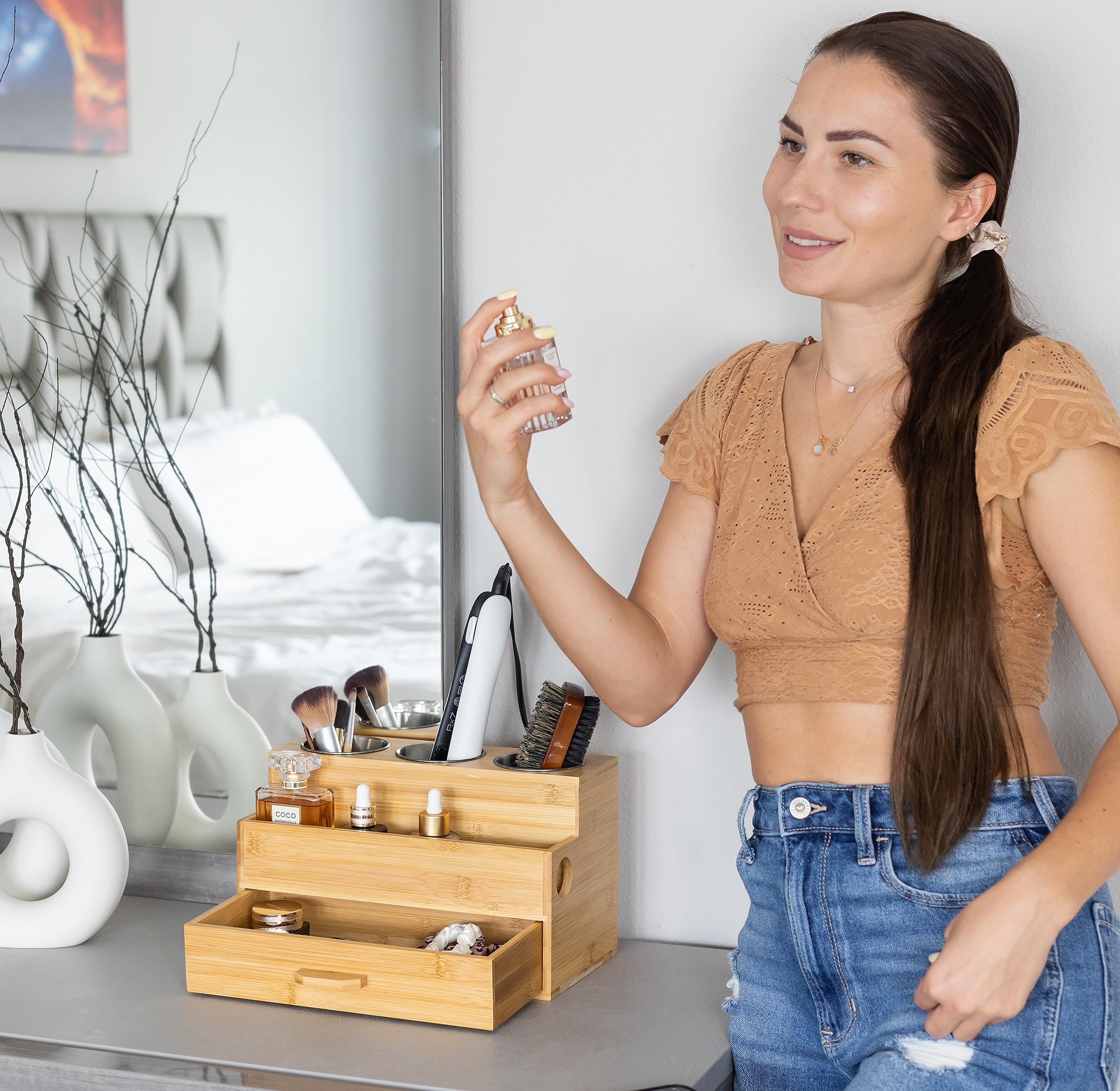 Harzen Brothers bamboo organizer doubles as a spice rack or desk organizer in a pinch.