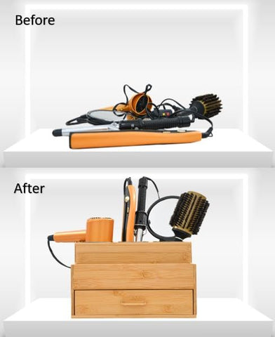 Harzen Brothers Hair Tool Organizer with wall mounting hardware offers flexible placement.