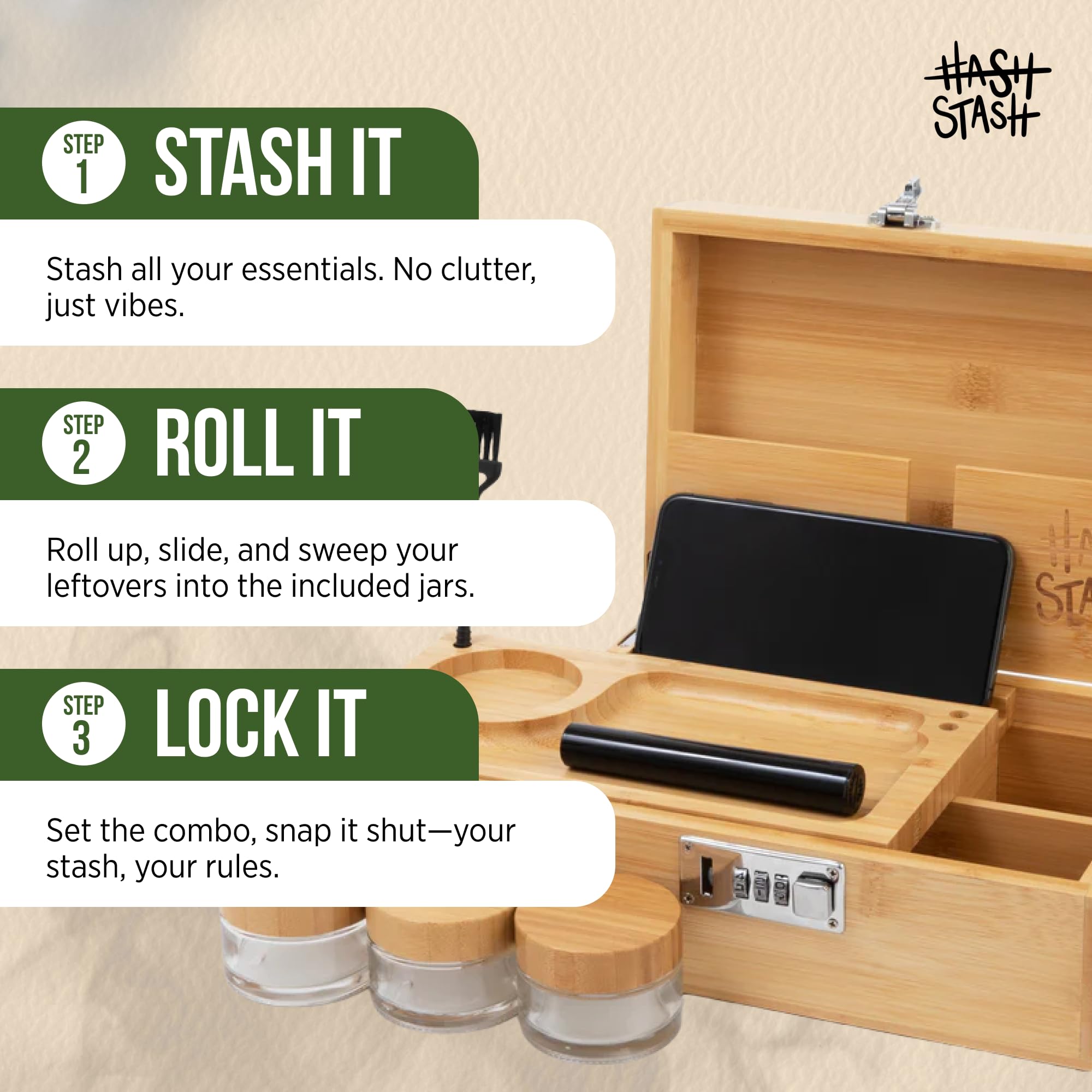 HASHSTASH The OG Storage Box three airtight jars for odor-controlled storage.