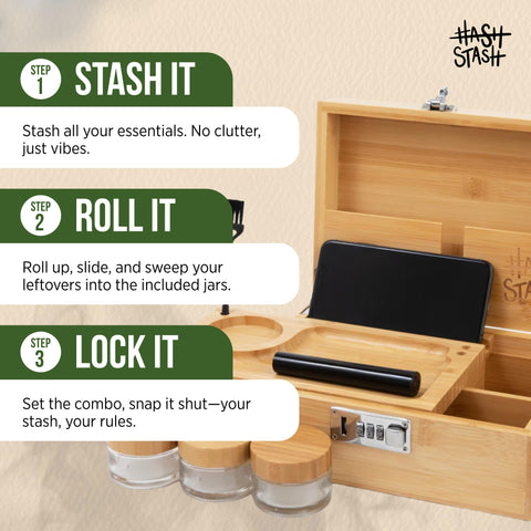 HASHSTASH The OG Storage Box three airtight jars for odor-controlled storage.