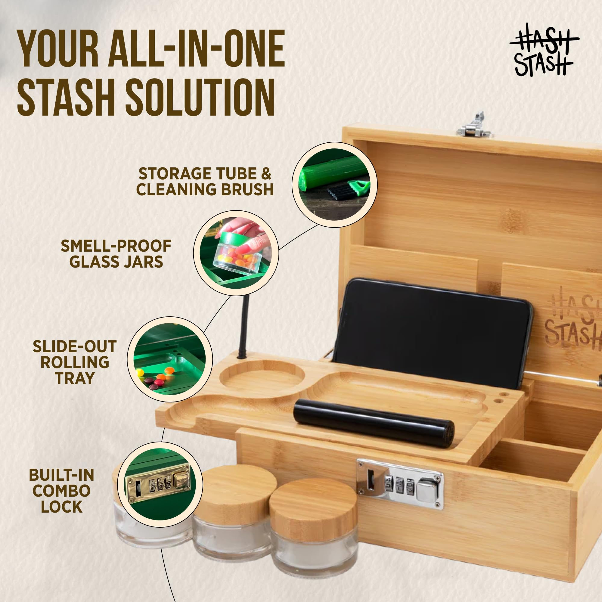 HASHSTASH The OG Storage Box lid open showing organized interior and tray.