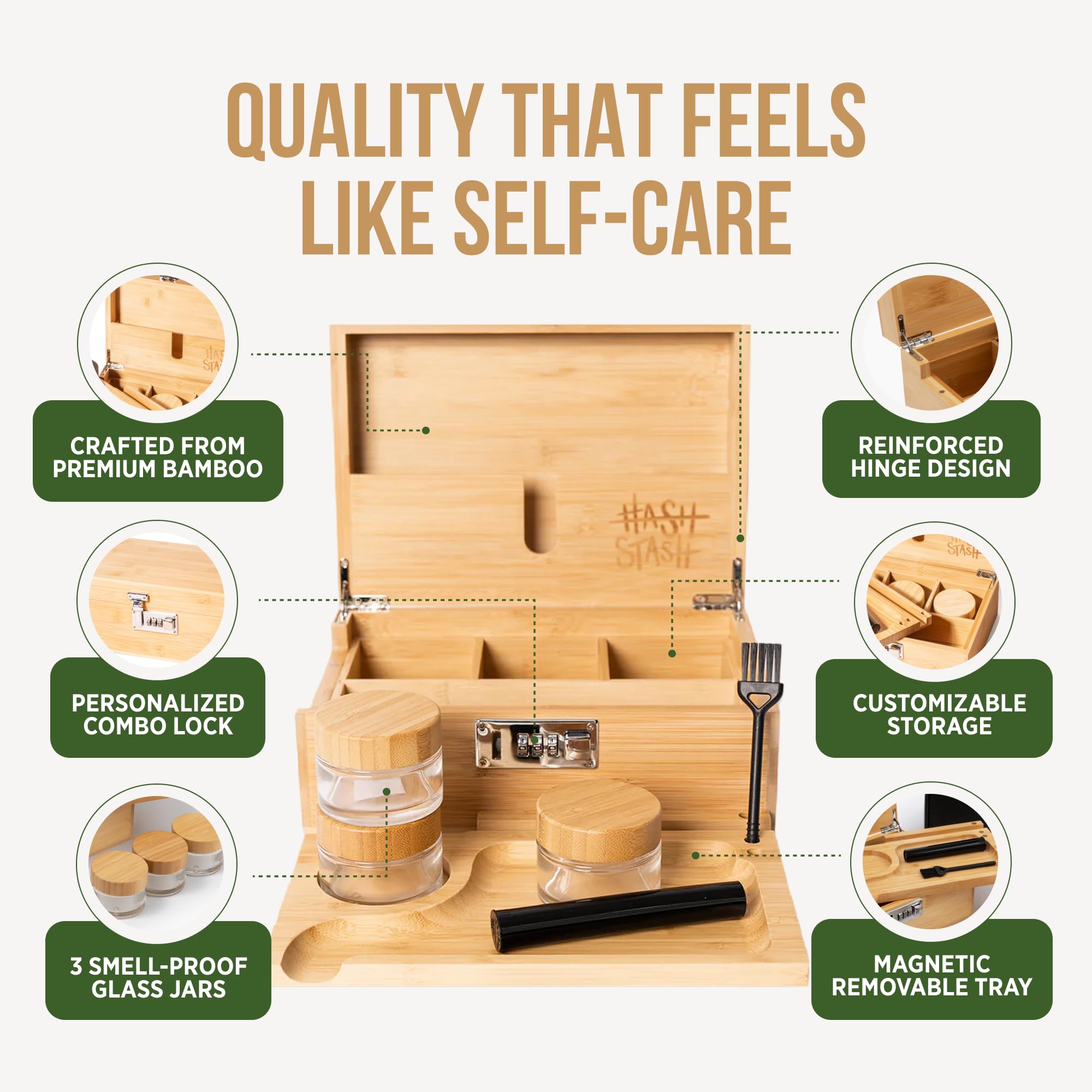 HASHSTASH The OG Storage Box organizer tray keeps items neatly separated.