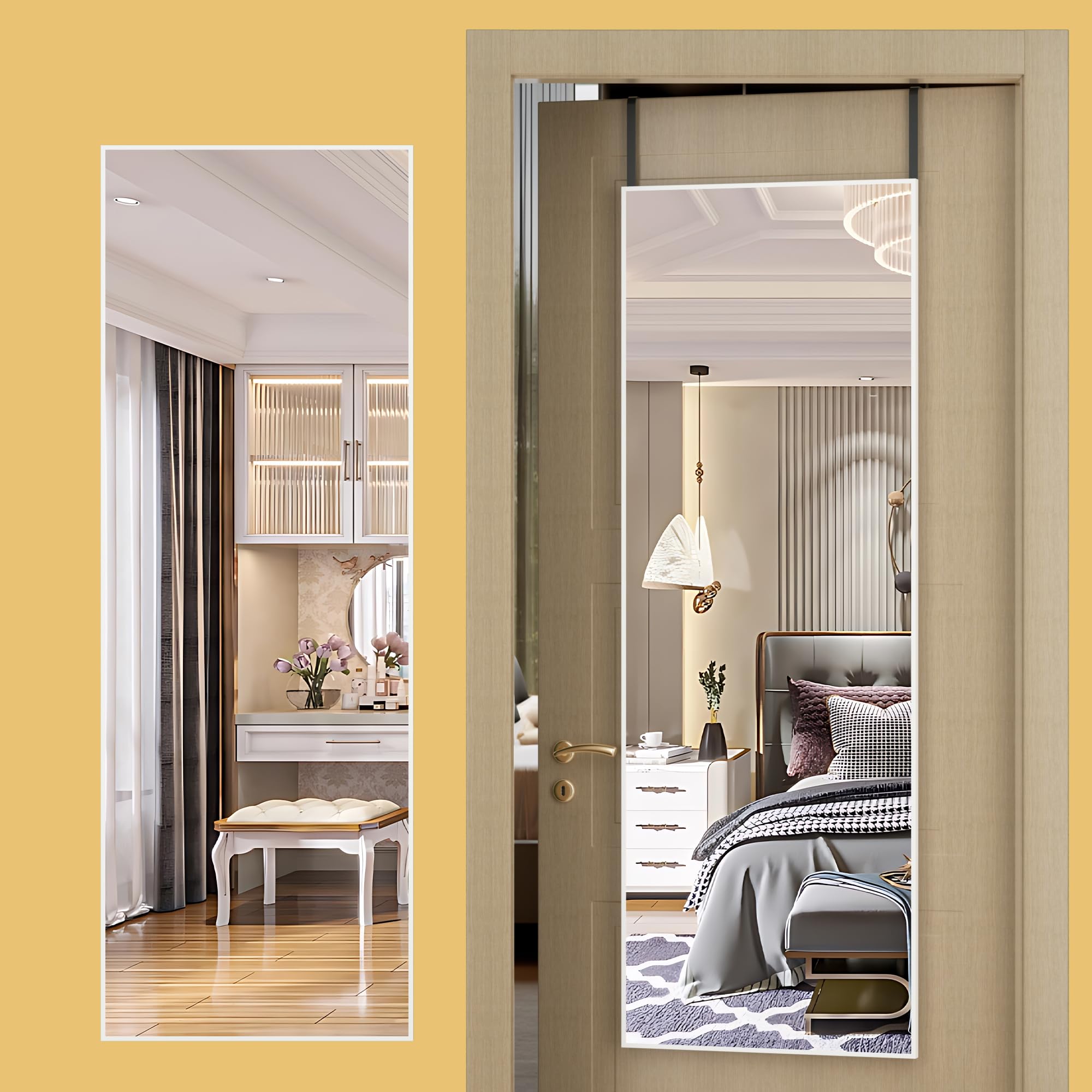 Hasipu over-the-door mirror hanging option, space-saving dressing area.