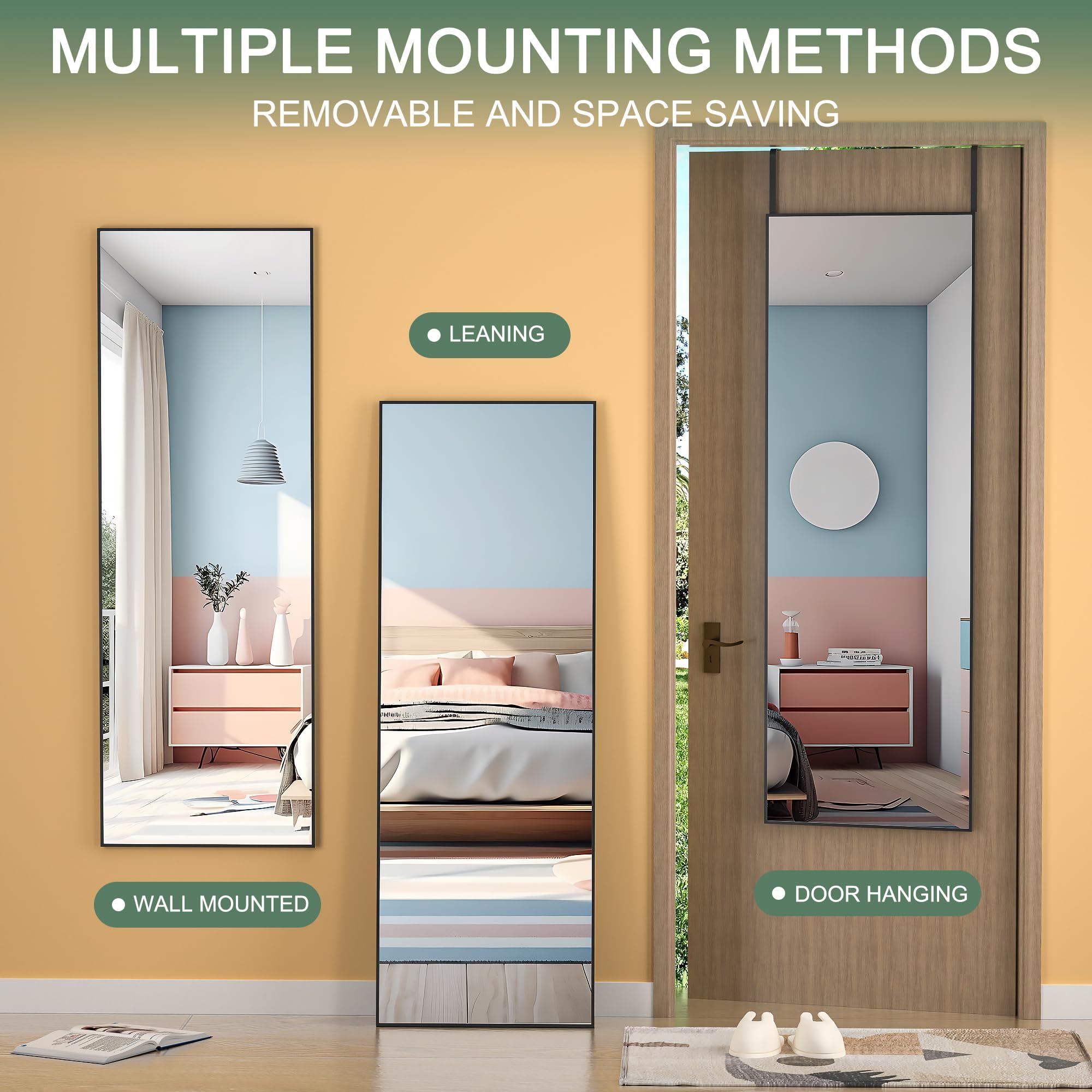 Hasipu over-the-door mirror with hardware enables quick, space-saving setup.