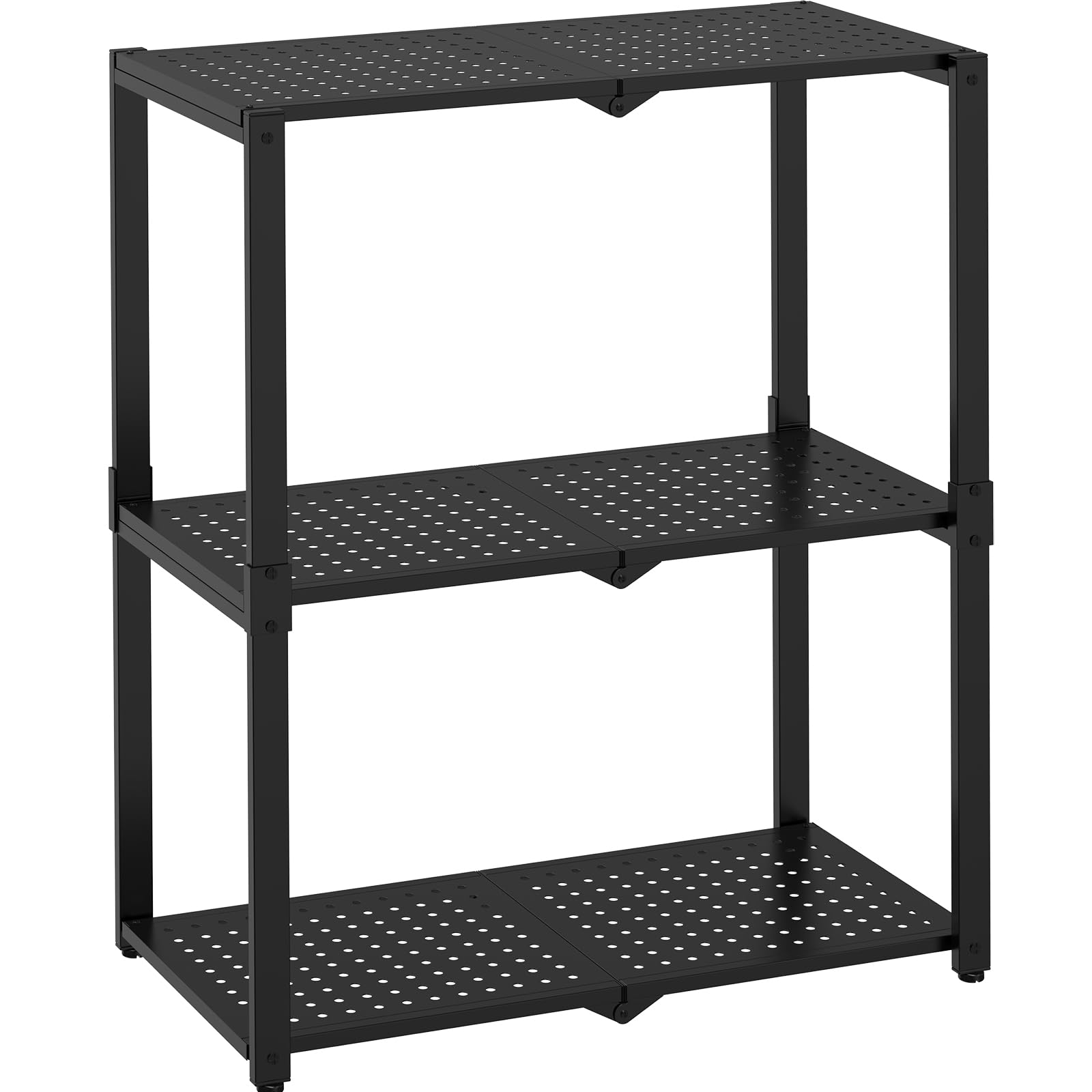 Hastatii 3-Shelf unit in black steel for sturdy garage storage.