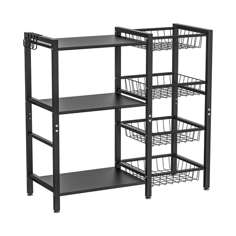 Hastatii storage rack 3-tier display provides space for toaster and spices.