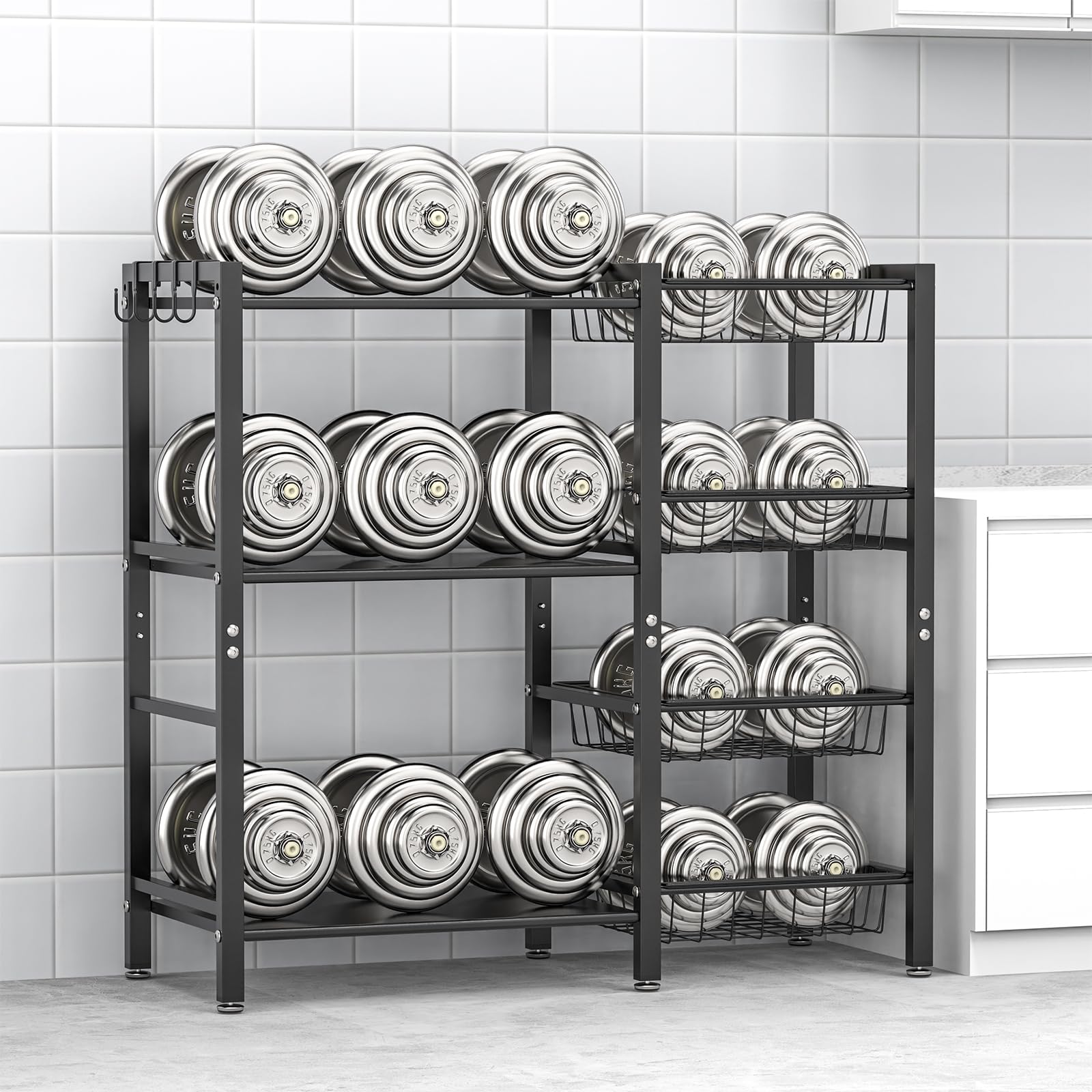Hastatii multi-use storage rack adapts to pantry, laundry, or playroom needs.