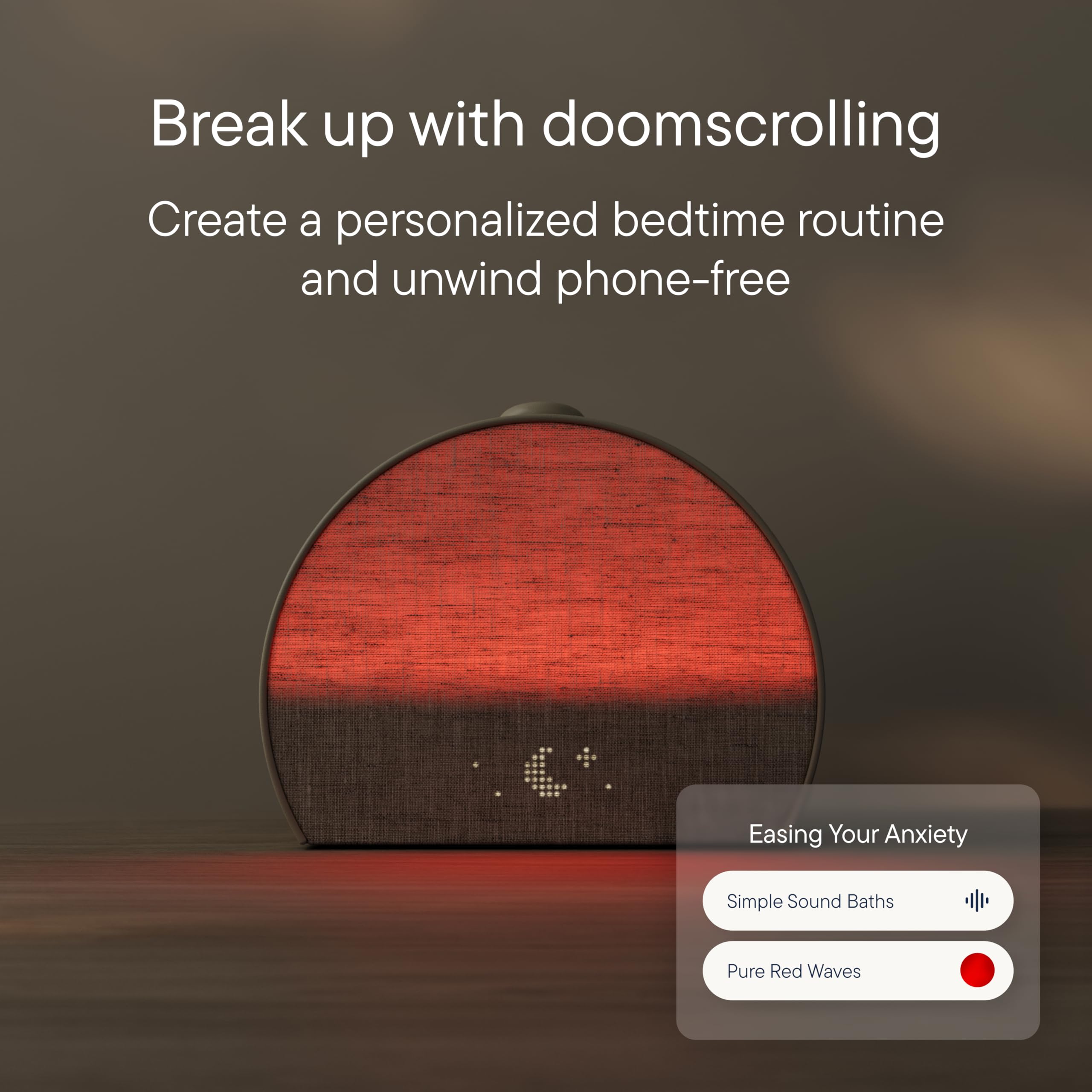 Hatch Restore 3 smart light in a cozy bedroom creating calm ambience.