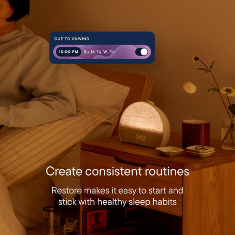 Hatch Restore 3 compact design Putty fits on a small nightstand.