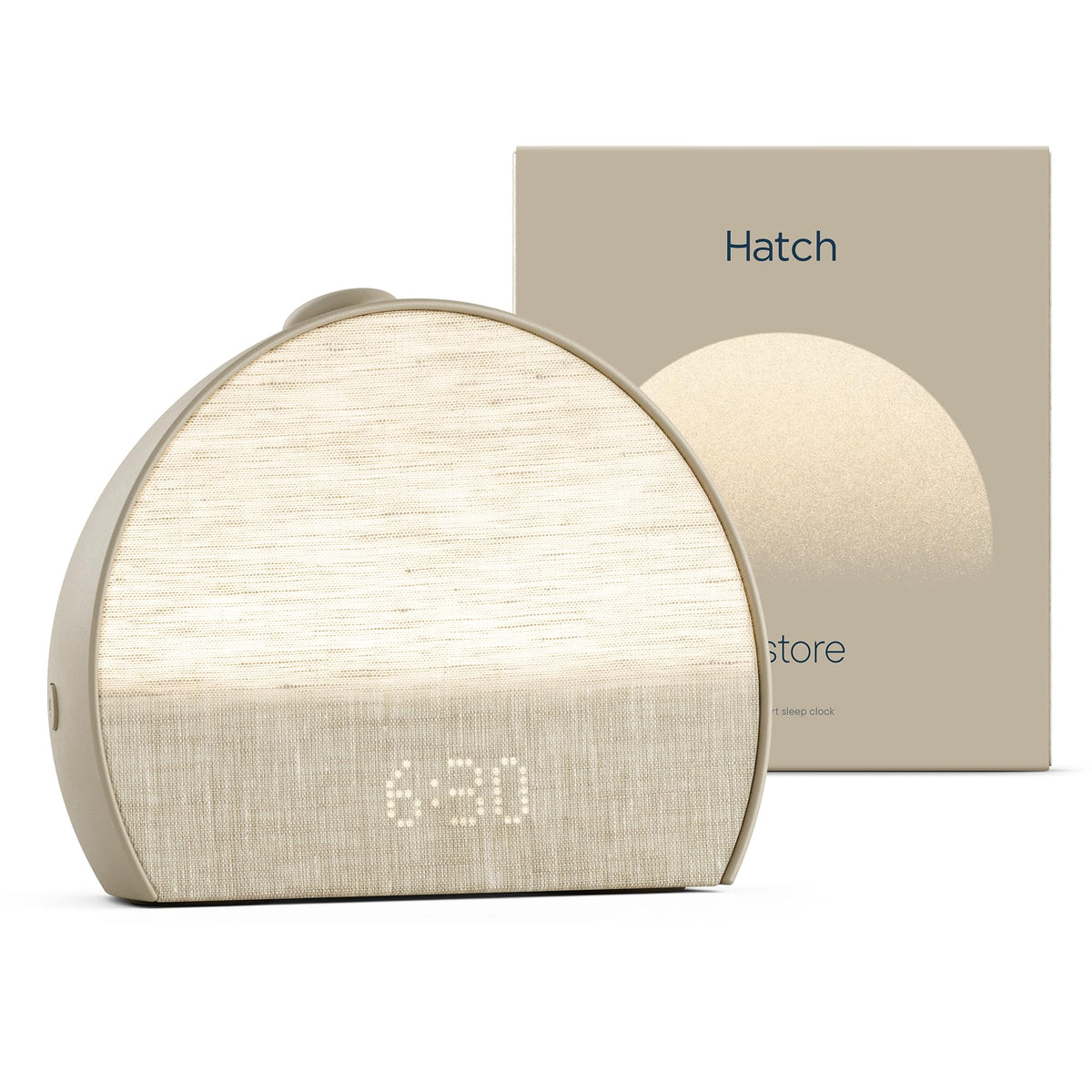 Hatch Restore 3 front view alarm clock showing gentle sunrise option and soft glow