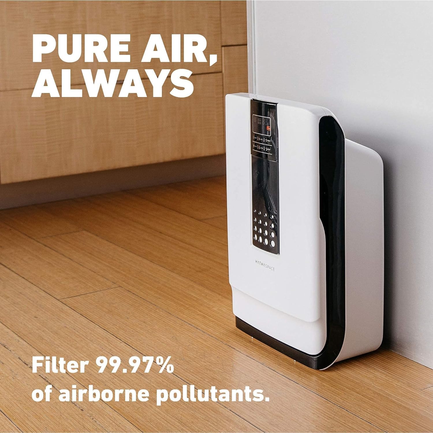 HATHASPACE HSP001 display touchscreen showing easy control and real-time air quality readouts