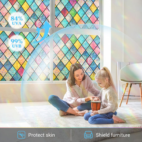 Haton colorful lattice kitchen window film adds vibrant decor and mood.