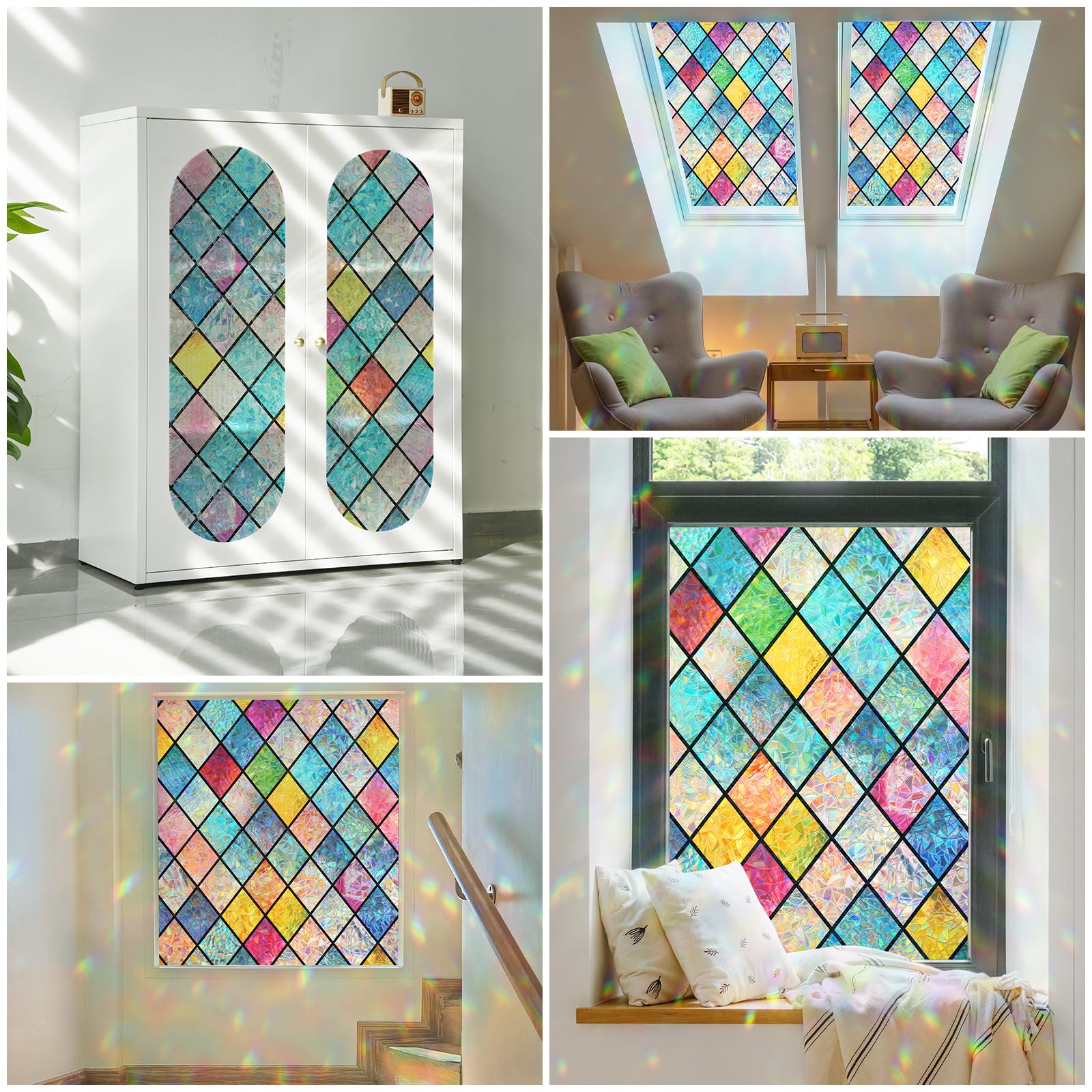 Haton decorative window film for living room creating serene ambience.