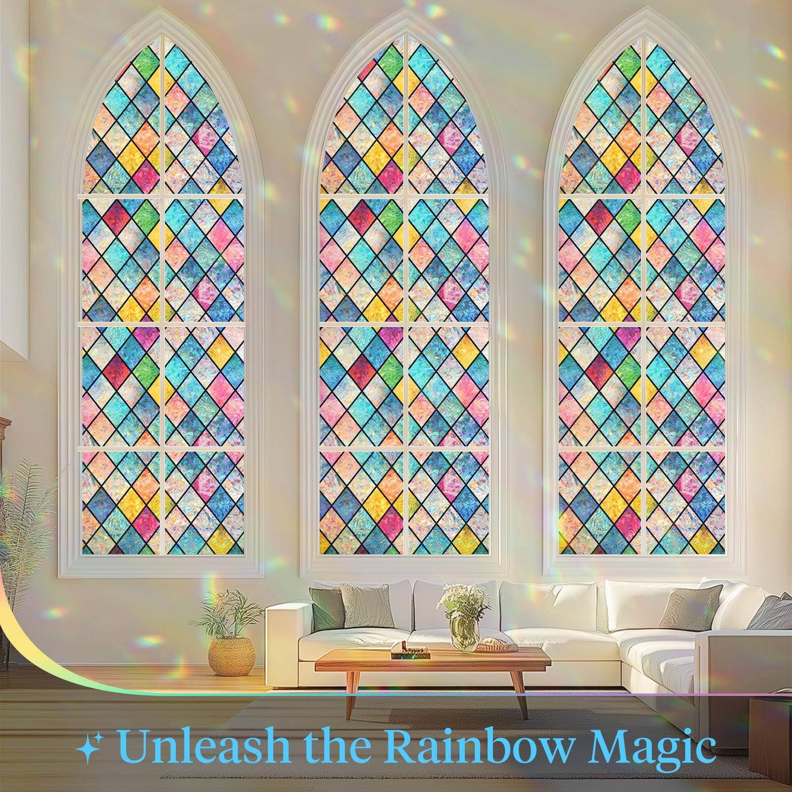 Haton rainbow privacy window film with soft diffusion for daytime privacy.