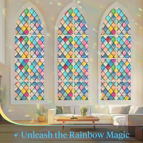 Haton rainbow privacy window film with soft diffusion for daytime privacy.
