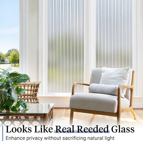 Haton reeded glass window film demonstrates easy static cling installation on clean glass.
