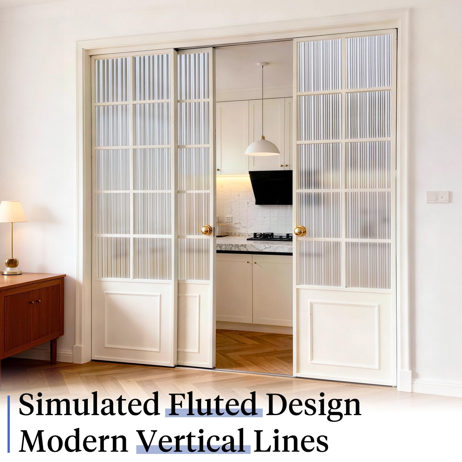 Haton reeded glass film adds sophisticated privacy to any space.