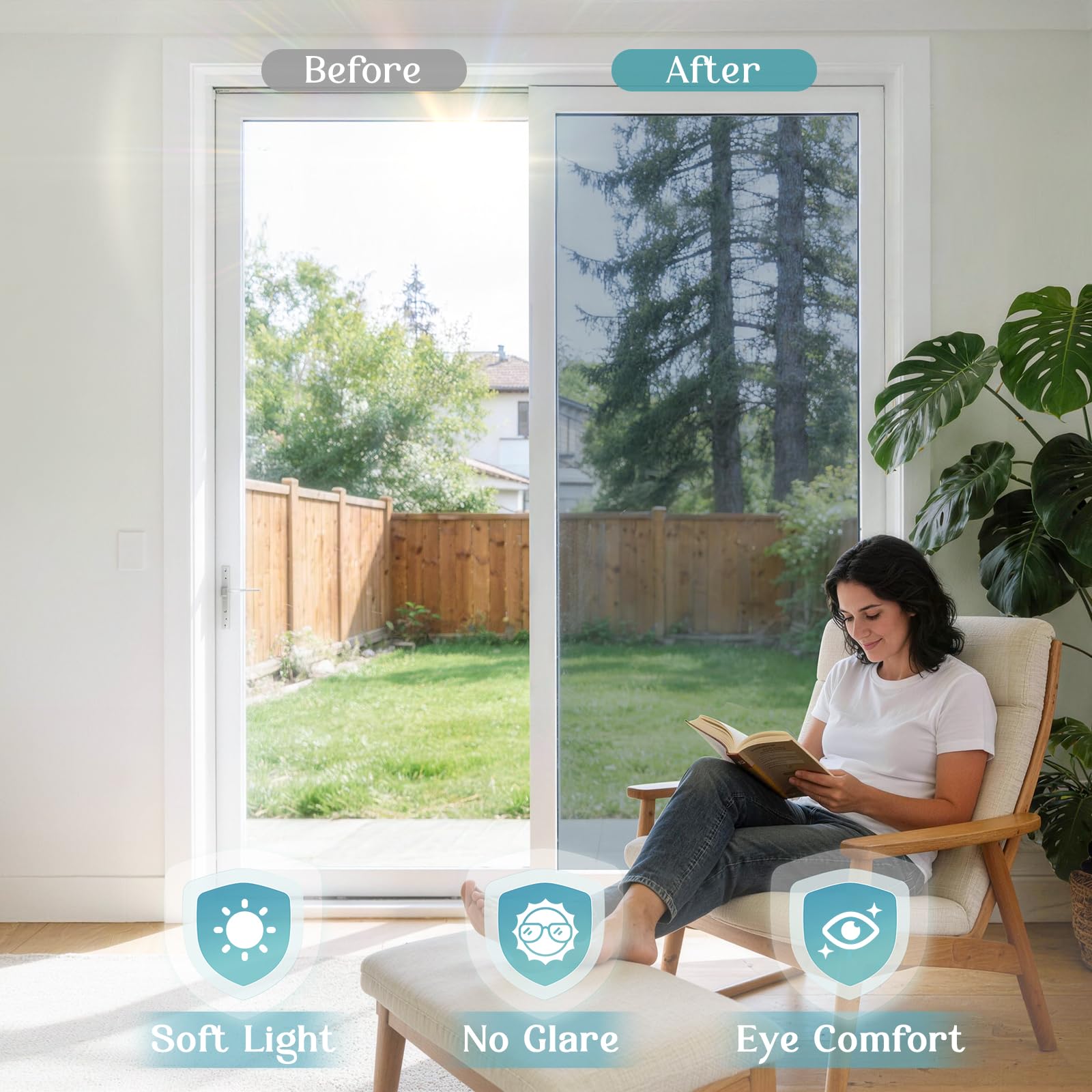 Haton glare reduction film lowers harsh sun while preserving outside view.