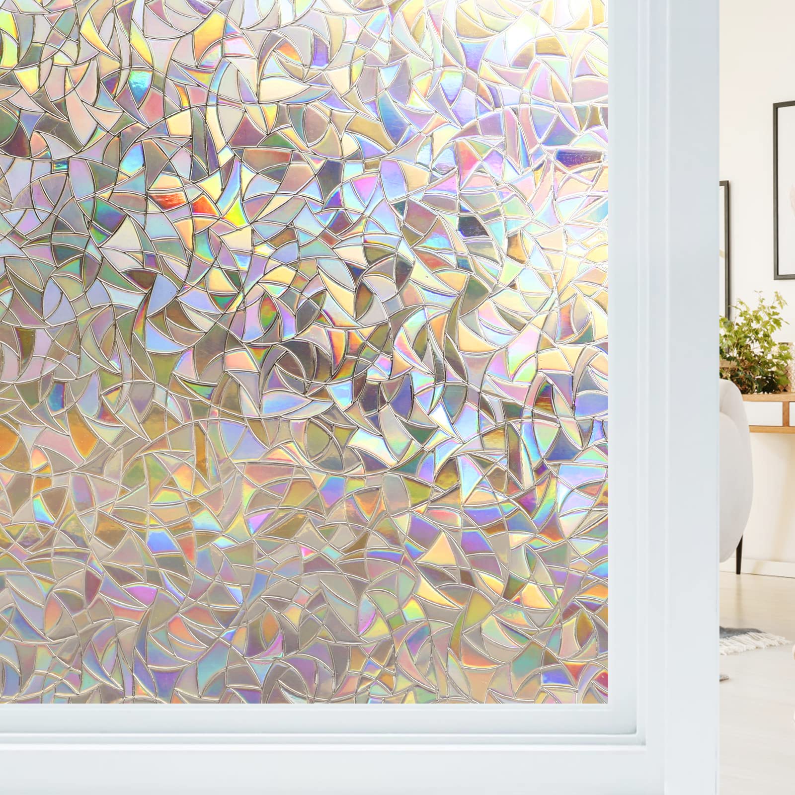 Haton window film rainbow-pattern disperses color on glass with no adhesive needed