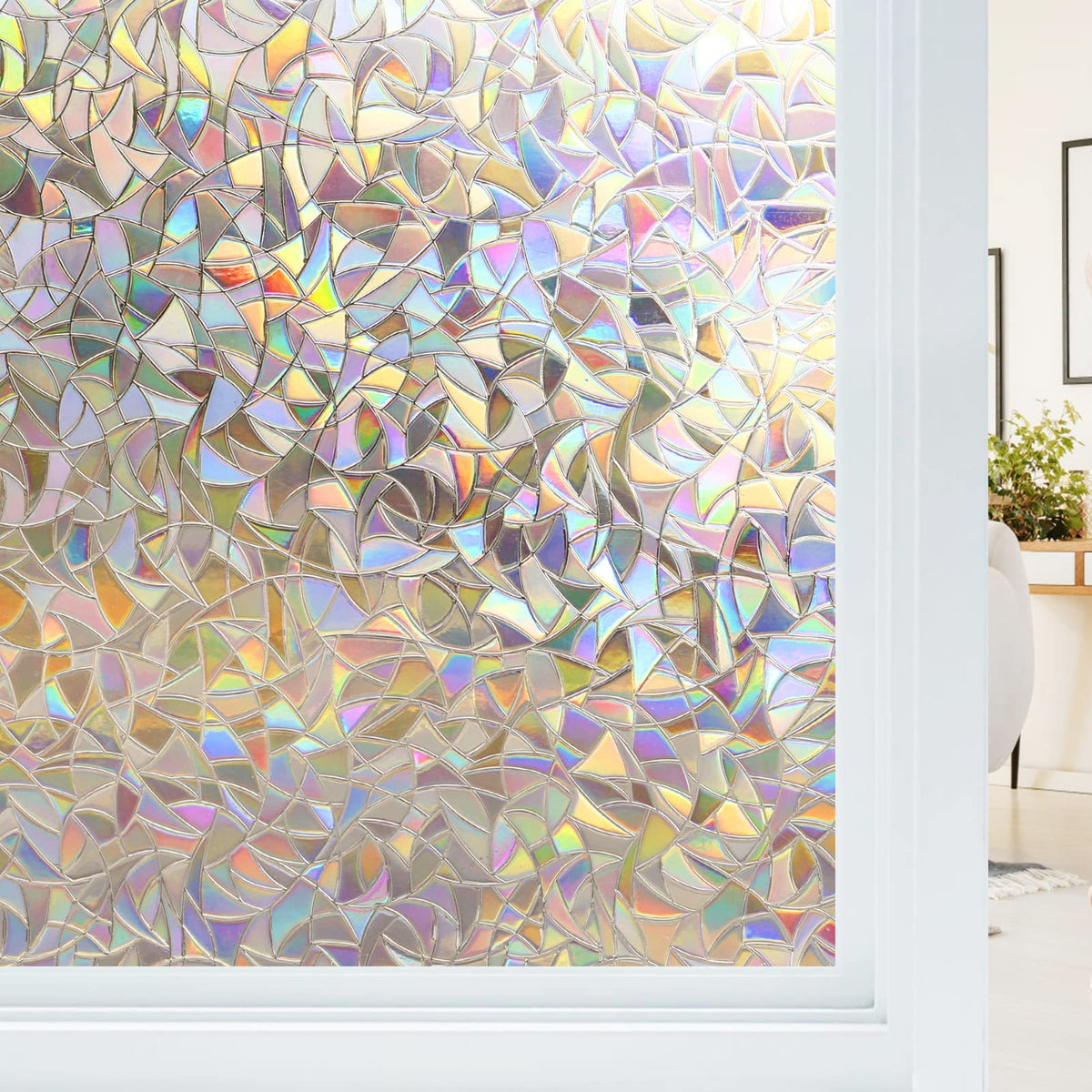 Haton window film rainbow-pattern disperses color on glass with no adhesive needed