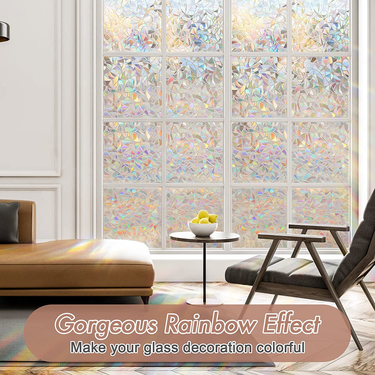 Haton window film stained-glass-rainbow-etching adds vivid hues to any window