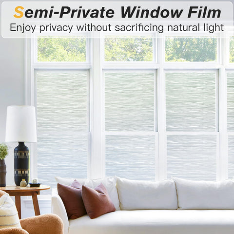 Haton privacy texture frosted film provides semi privacy during day for open, inviting rooms.