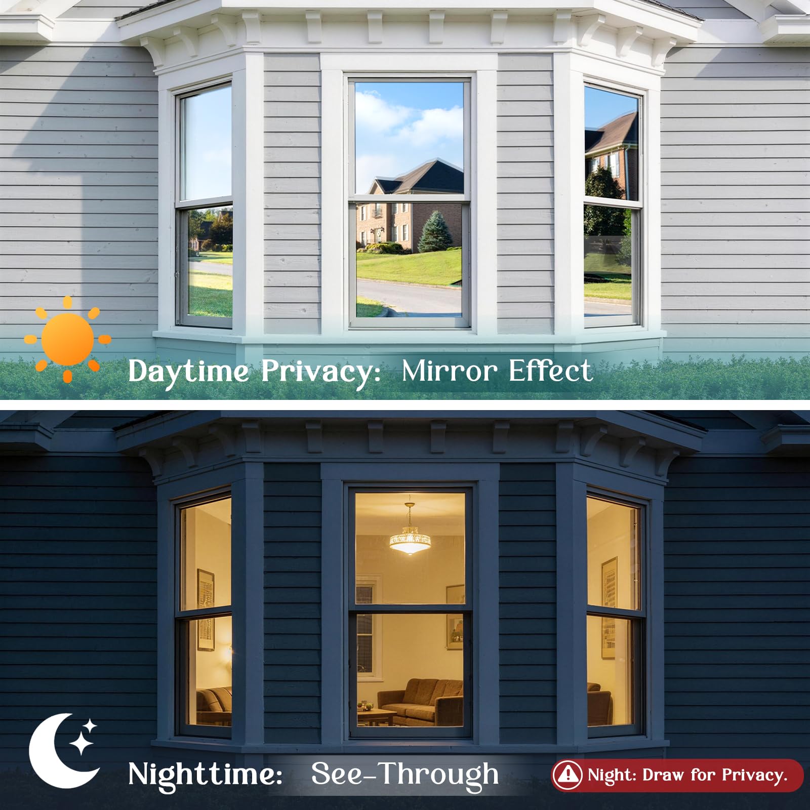 Haton privacy film on basement window; daytime privacy with exterior view preserved.