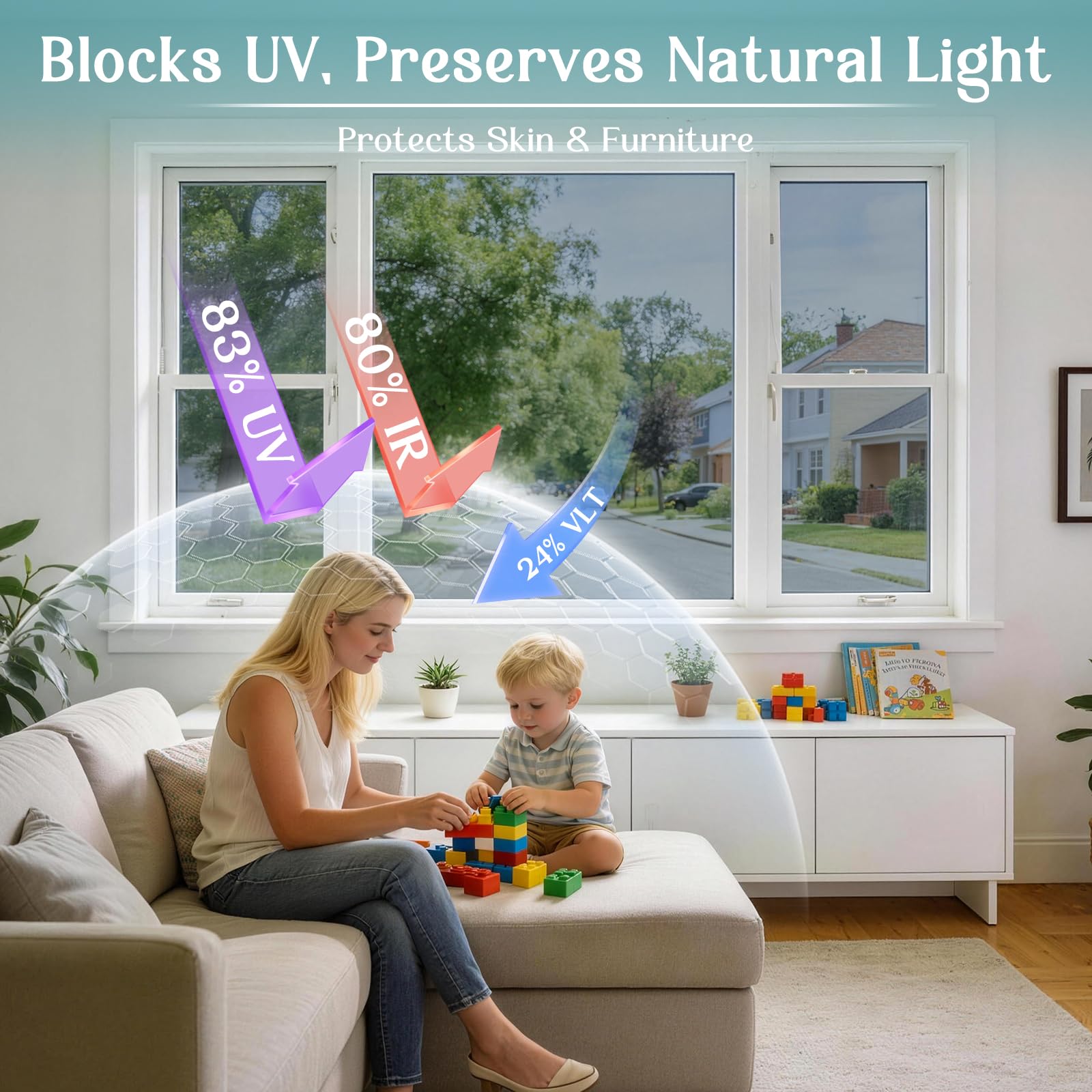 Haton privacy film on kitchen window; glare reduction for comfortable daylight.