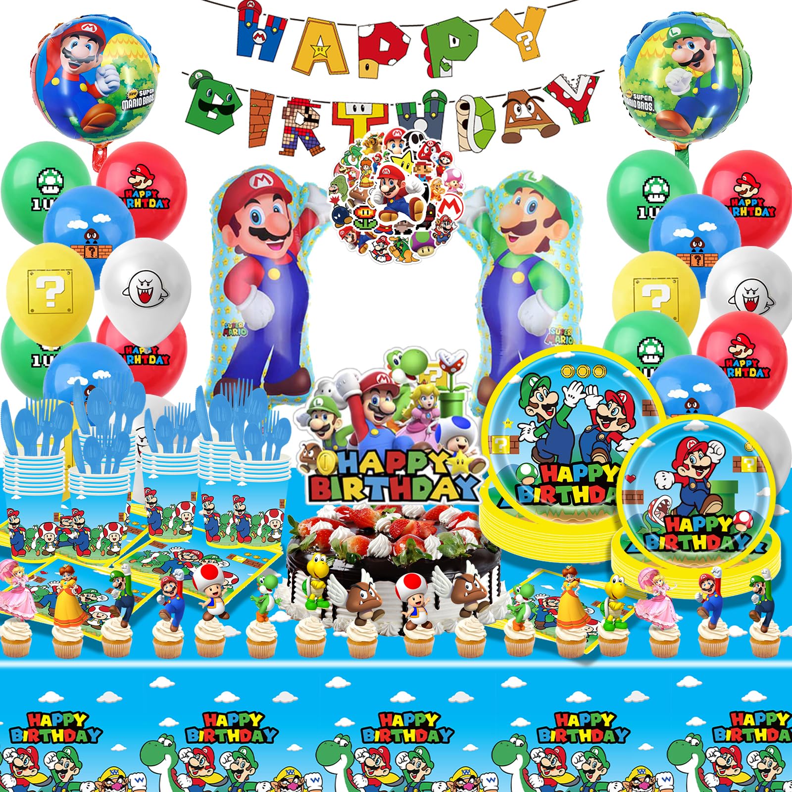 Hatraky 188pcs tablecloth for birthday party creates cohesive backdrop with easy cleanup