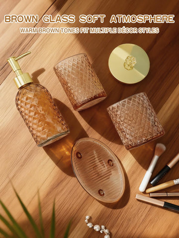 Haturi amber brown vanity tray organizes cosmetics and jewelry stylishly