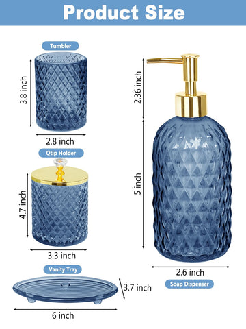 Haturi blue glass toothbrush holder keeps brushes upright and accessible.