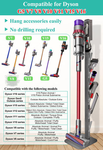 Haturi Dyson stand with side hooks to organize nozzles efficiently.